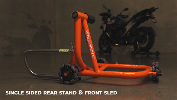 Dynamoto single-sided rear stand and front sled product video
